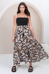 Hellen Maxi Skirt - High Waisted Skirt with Front Splits in Torah Print