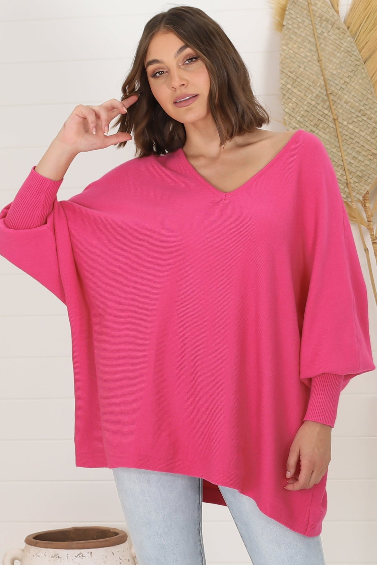 Pier Jumper - Oversized Batwing Knit Jumper in Hot Pink