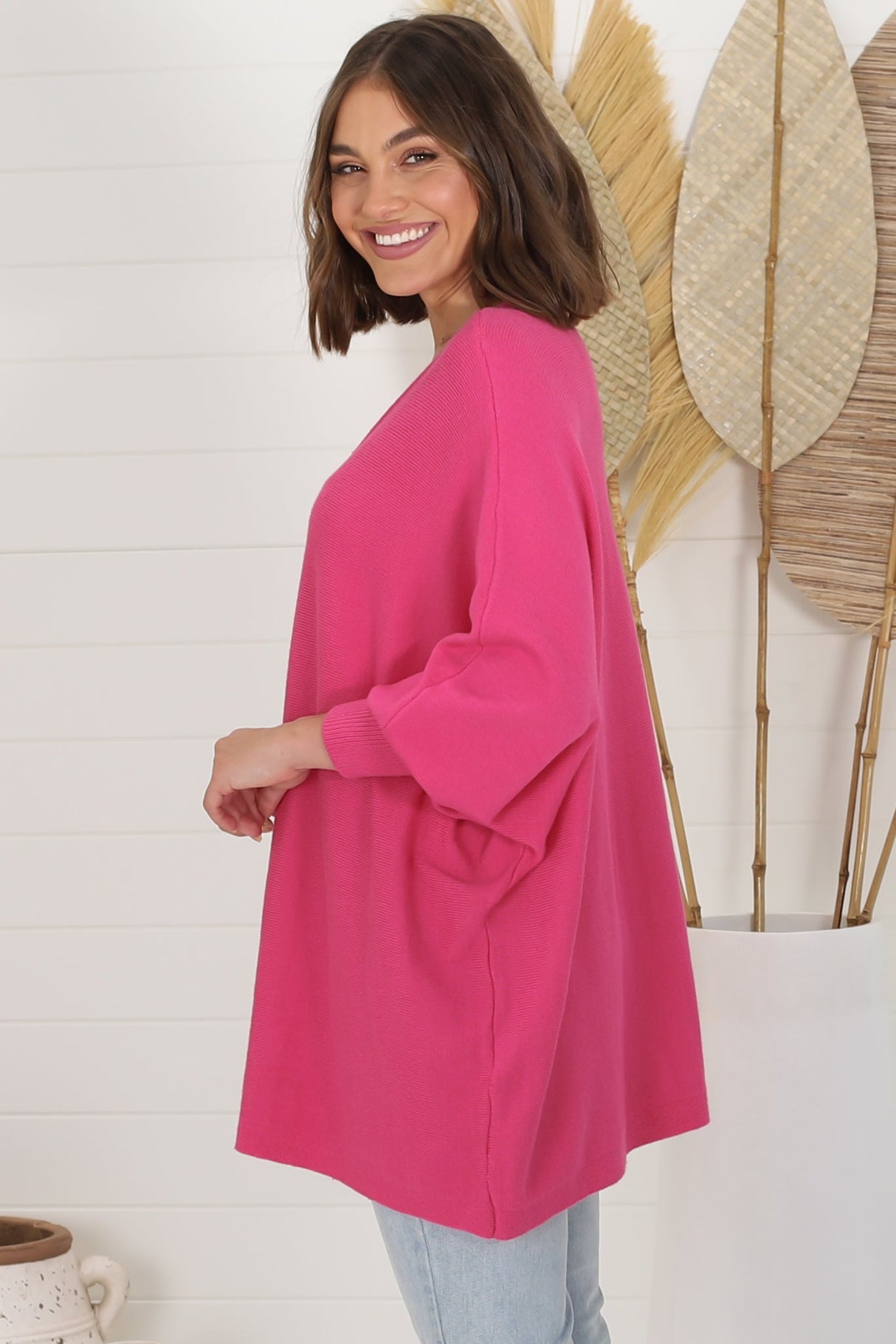 Pier Jumper - Oversized Batwing Knit Jumper in Hot Pink