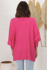 Pier Jumper - Oversized Batwing Knit Jumper in Hot Pink