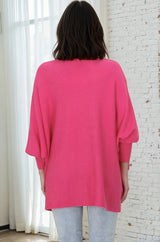 Pier Jumper - Oversized Batwing Knit Jumper in Hot Pink