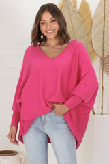 Pier Jumper - Oversized Batwing Knit Jumper in Hot Pink