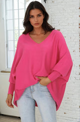 Pier Jumper - Oversized Batwing Knit Jumper in Hot Pink