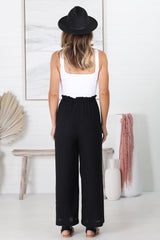 Armon Pants - Paper Bag Waist with Tie Wide Leg Pants in Black