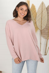 Mayanna Jumper - Light Weight V Neck Knit Jumper with Side Splits in Rose