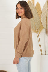 Carol Knit Top - Soft V Neck Batwing Sleeve Knit Top in Mocha