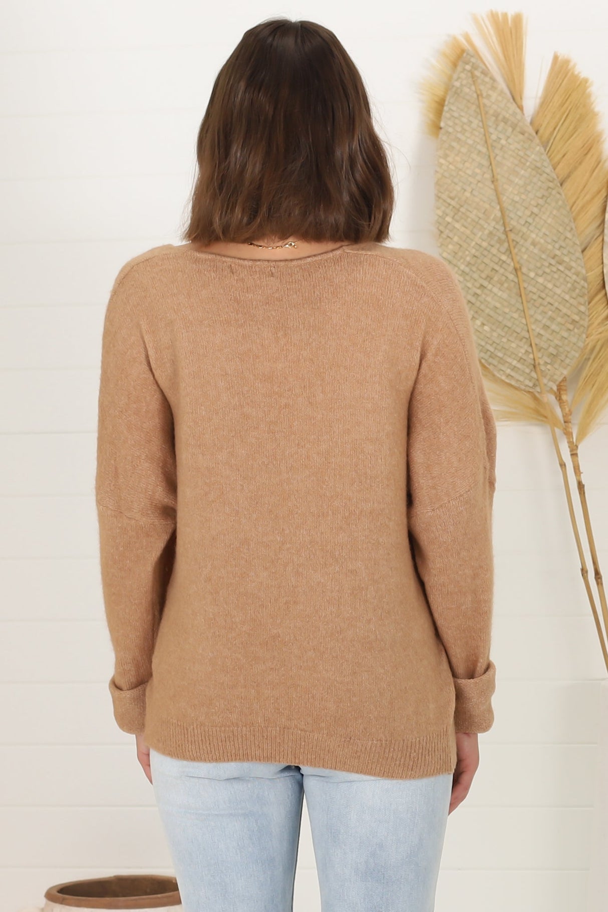 Carol Knit Top - Soft V Neck Batwing Sleeve Knit Top in Mocha