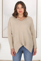 Jonas Jumper - Relaxed High-Low Jumper With Seam Splits In Sand