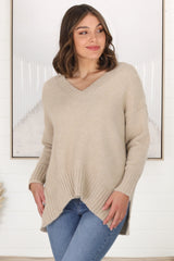 Jonas Jumper - Relaxed High-Low Jumper With Seam Splits In Sand