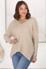 Jonas Jumper - Relaxed High-Low Jumper With Seam Splits In Sand