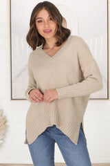 Jonas Jumper - Relaxed High-Low Jumper With Seam Splits In Sand