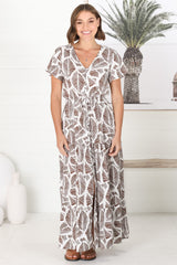 Havanah Maxi Dress - Button Through A Line Dress With Waist Tie In White