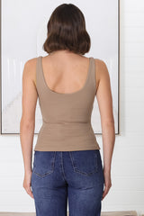 Chicago Singlet - Gathered Bust V Neck Top in Mocha