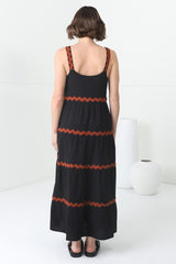 Bailie Maxi Dress - Rick Rack Detailed Sun Dress with Pockets in Black