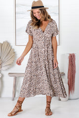 Drielly Midi Dress - Flutter Cap Sleeve Button Down Dress in Perrie Print