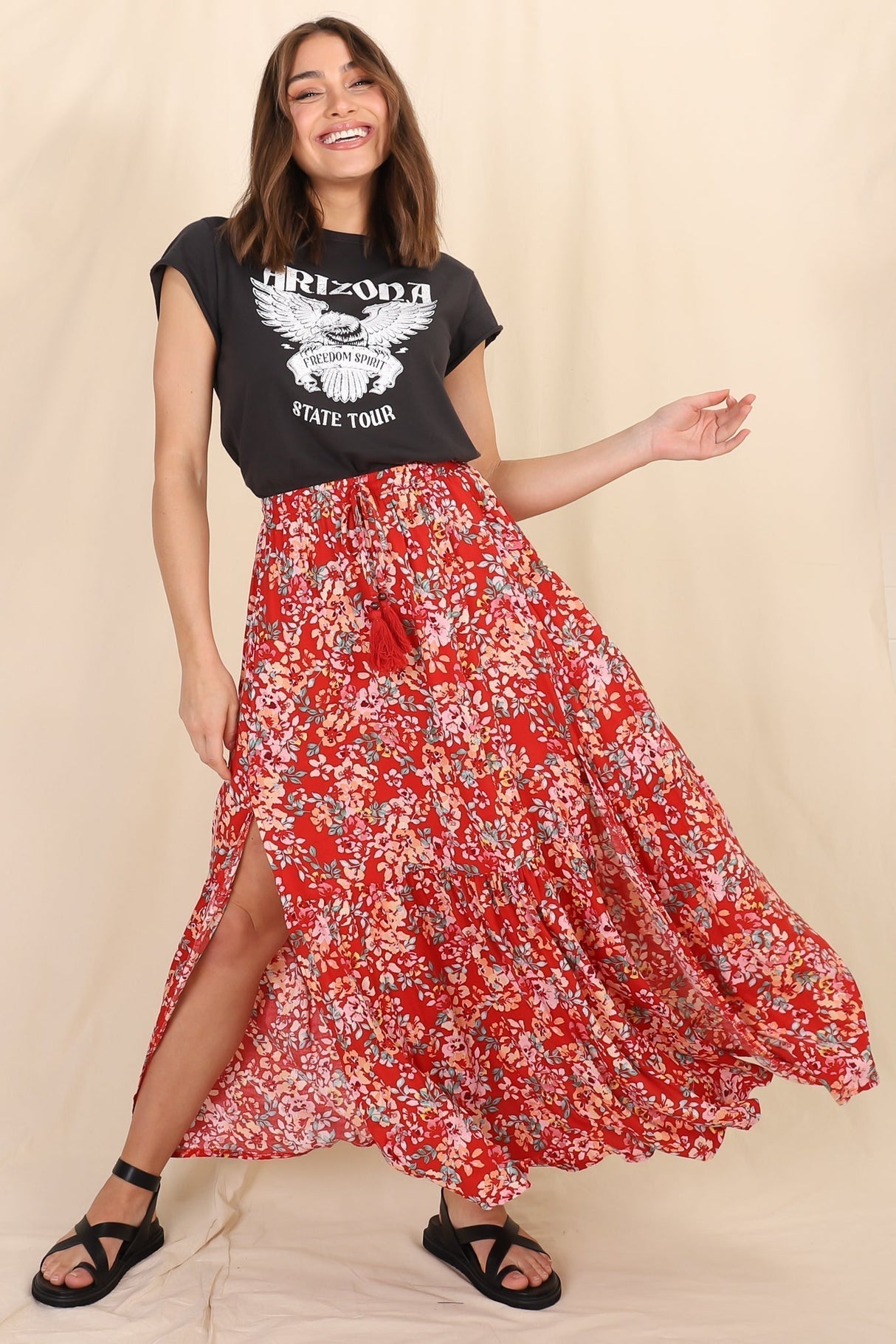 Salty Crush Florentina Maxi Skirt - Red Floral