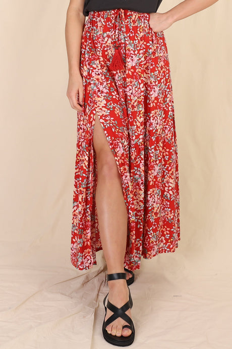 Salty Crush Florentina Maxi Skirt - Red Floral