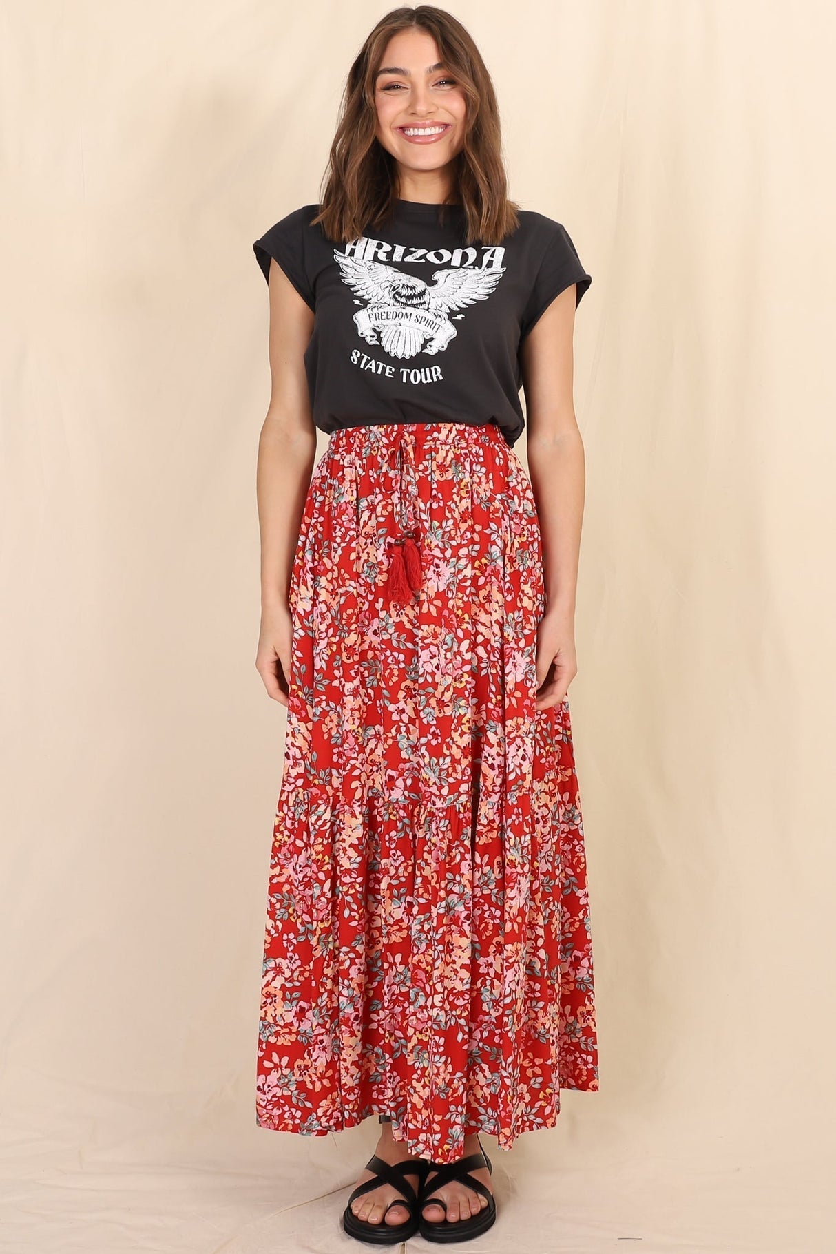 Salty Crush Florentina Maxi Skirt - Red Floral