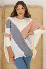 Reed Jumper - Colour Block Batwing Long Sleeve Knit in Cream