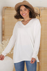 Mayanna Jumper - Light Weight V Neck Knit Jumper with Side Splits in Cream