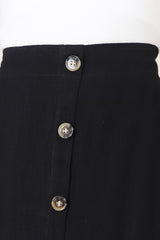 Murphy Midi Skirt - High Waisted Button Decal A-Line Skirt in Black
