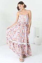 Tay Maxi Dress - Spaghetti Strap Sun Dress in Nissa Print Pink