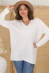 Mayanna Jumper - Light Weight V Neck Knit Jumper with Side Splits in Cream