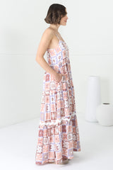 Tay Maxi Dress - Spaghetti Strap Sun Dress in Nissa Print Pink