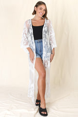 Haylo Kimono - Floral Lace Kimono with Scallop Hemline in White