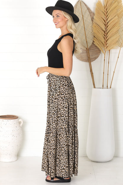 Hellen Maxi Skirt - High Waisted Skirt with Front Splits in Brynn Print