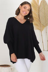 Pier Jumper - Oversized Batwing Knit Jumper in Black