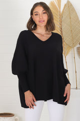 Pier Jumper - Oversized Batwing Knit Jumper in Black