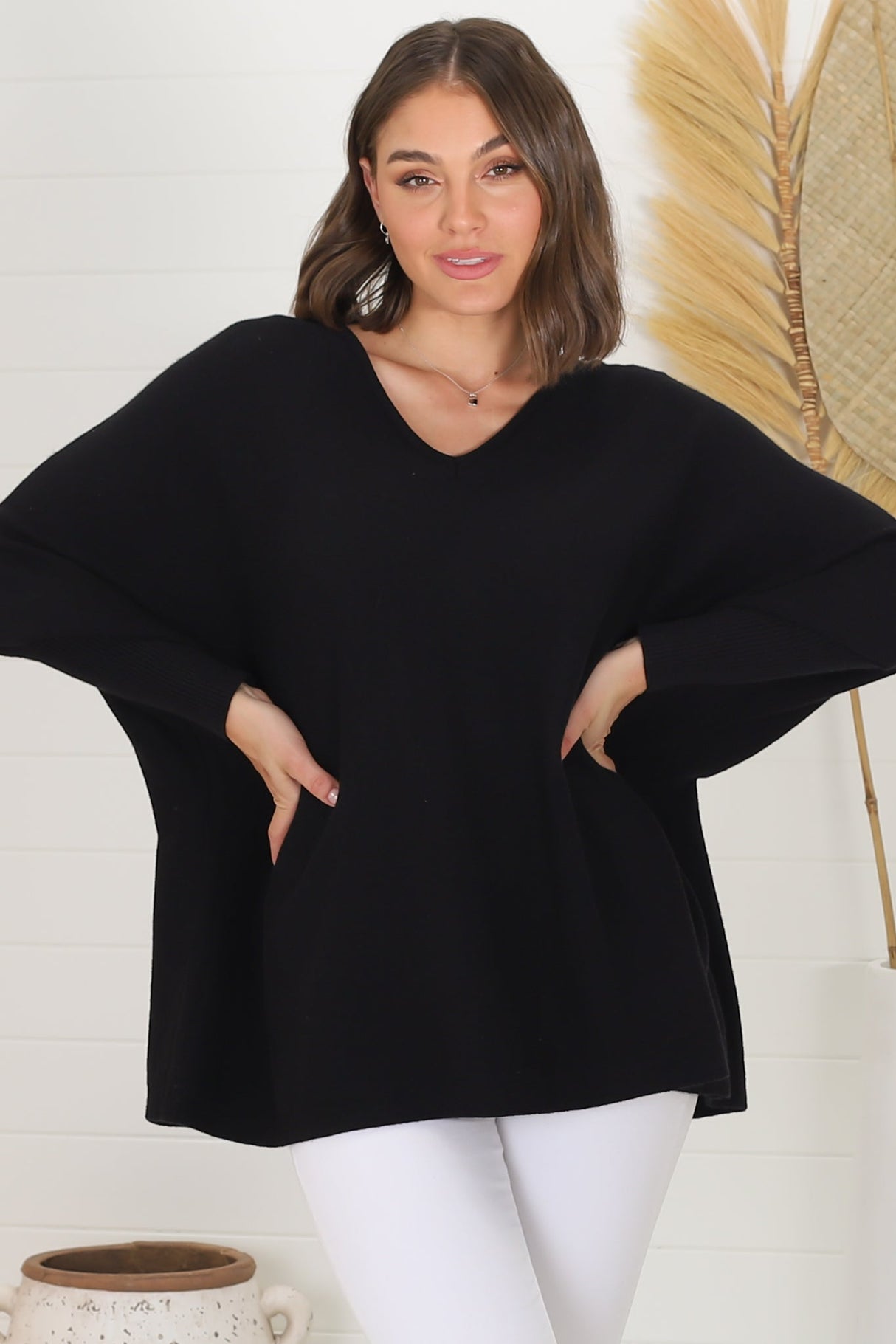 Pier Jumper - Oversized Batwing Knit Jumper in Black