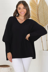 Pier Jumper - Oversized Batwing Knit Jumper in Black