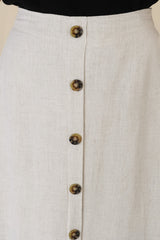 Murphy Midi Skirt - High Waisted Button Decal A-Line Skirt in Oat