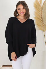 Pier Jumper - Oversized Batwing Knit Jumper in Black