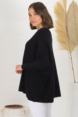 Pier Jumper - Oversized Batwing Knit Jumper in Black