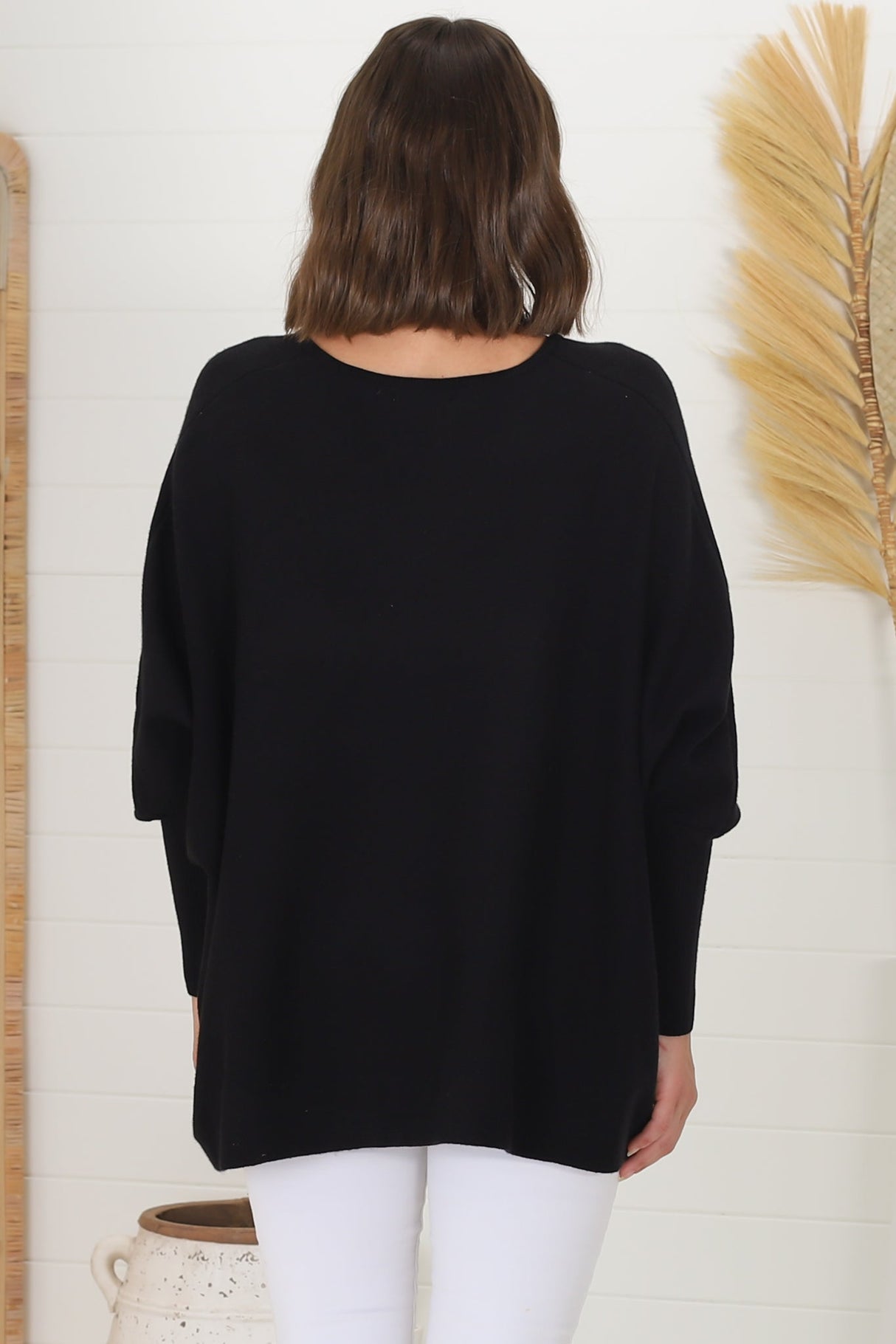 Pier Jumper - Oversized Batwing Knit Jumper in Black