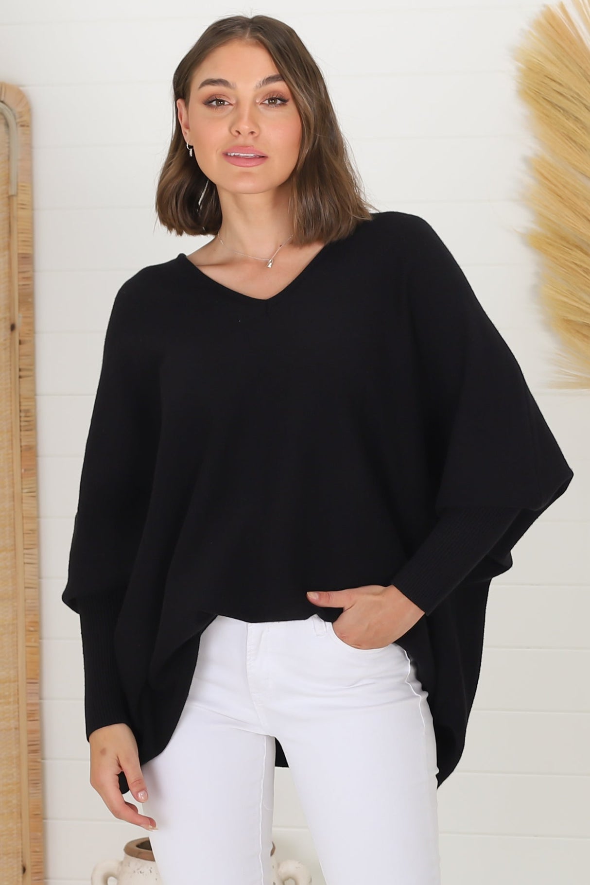 Pier Jumper - Oversized Batwing Knit Jumper in Black