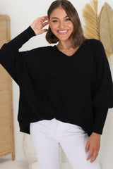 Pier Jumper - Oversized Batwing Knit Jumper in Black