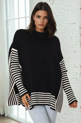 Irina Jumper - Crew Neck Batwing Sleeve Open Sides Jumper in Black