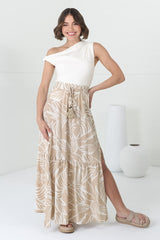 Hellen Maxi Skirt - High Waisted Skirt with Front Splits in Jeani Print Beige