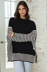 Irina Jumper - Crew Neck Batwing Sleeve Open Sides Jumper in Black