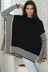 Irina Jumper - Crew Neck Batwing Sleeve Open Sides Jumper in Black