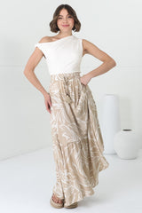 Hellen Maxi Skirt - High Waisted Skirt with Front Splits in Jeani Print Beige