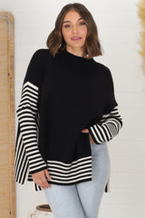 Irina Jumper - Crew Neck Batwing Sleeve Open Sides Jumper in Black