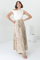 Hellen Maxi Skirt - High Waisted Skirt with Front Splits in Jeani Print Beige