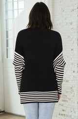 Irina Jumper - Crew Neck Batwing Sleeve Open Sides Jumper in Black