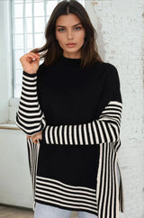 Irina Jumper - Crew Neck Batwing Sleeve Open Sides Jumper in Black