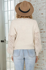 Roland Jumper -  Crew Neck Open Knit Sleeve Jumper in Beige